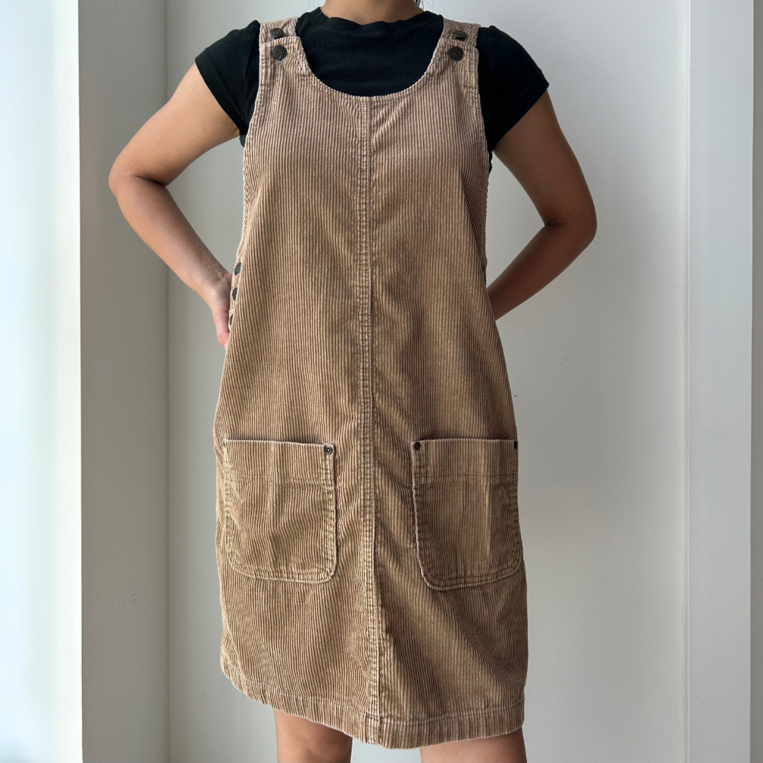 Brown Corduroy Pinafore Dress - Medium