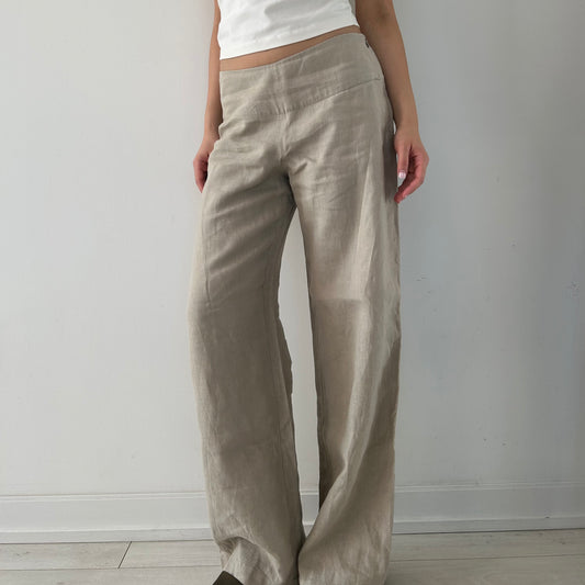 Sarah Pacini Beige Linen Pants - Medium