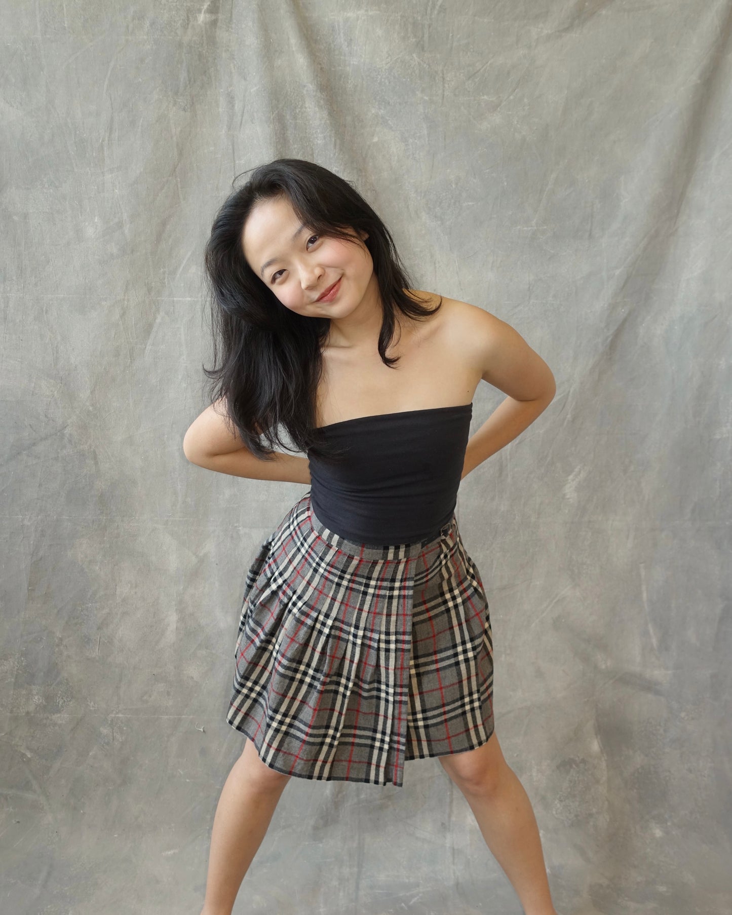 Vintage 80s Burberry Grey Nova Check Wool Pleated Skirt - W24