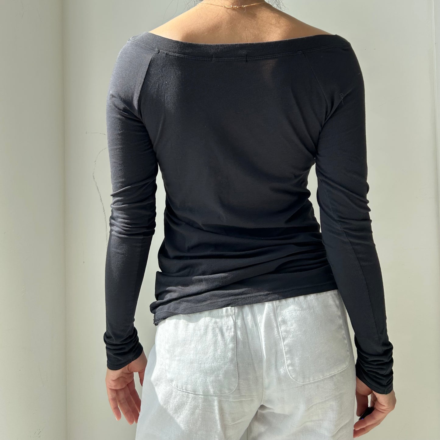 Vince Black Boat Neck Long Sleeve Top - Small