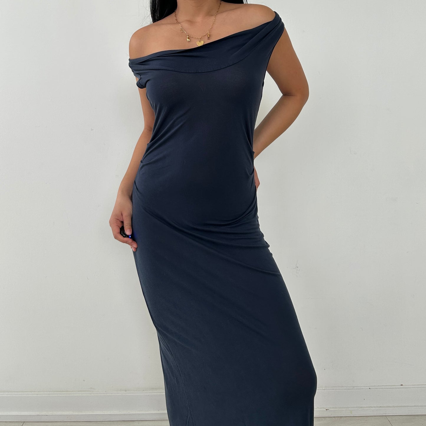 James Perse Dark Blue Sleeveless Jersey Maxi Dress - Small