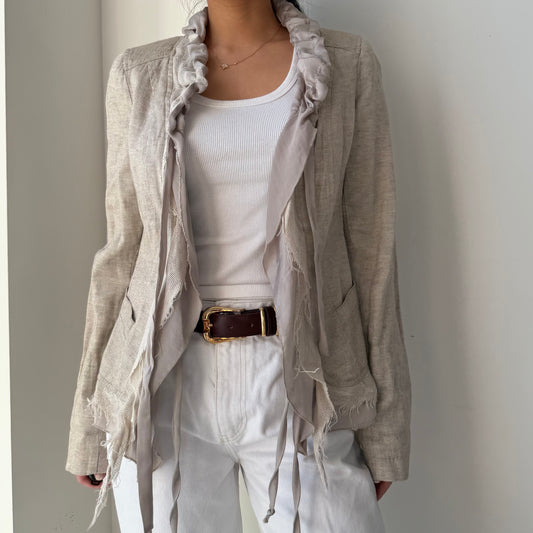 Bandolera Beige Linen Deconstructed Ruffle Jacket - Small
