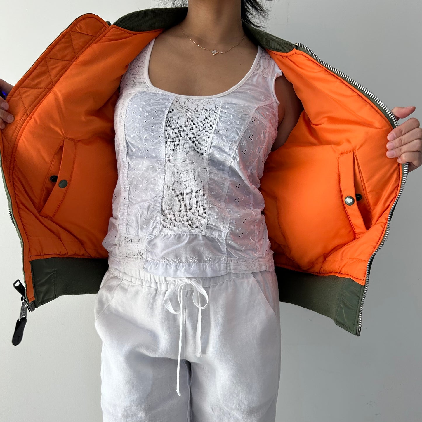 Alpha Industries Green MA-1 W Reversible Bomber Jacket - Small