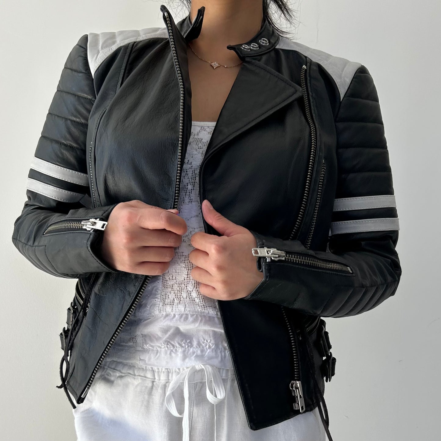 Ralph Lauren Denim & Supply Colourblock Leather Moto Jacket - X-Small