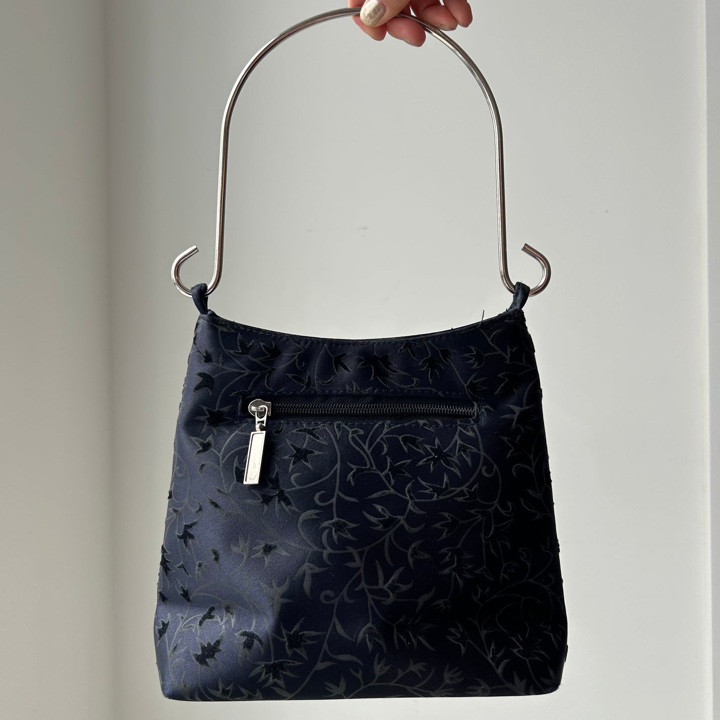 Vintage Navy Floral Jacquard Top-Handle Bag