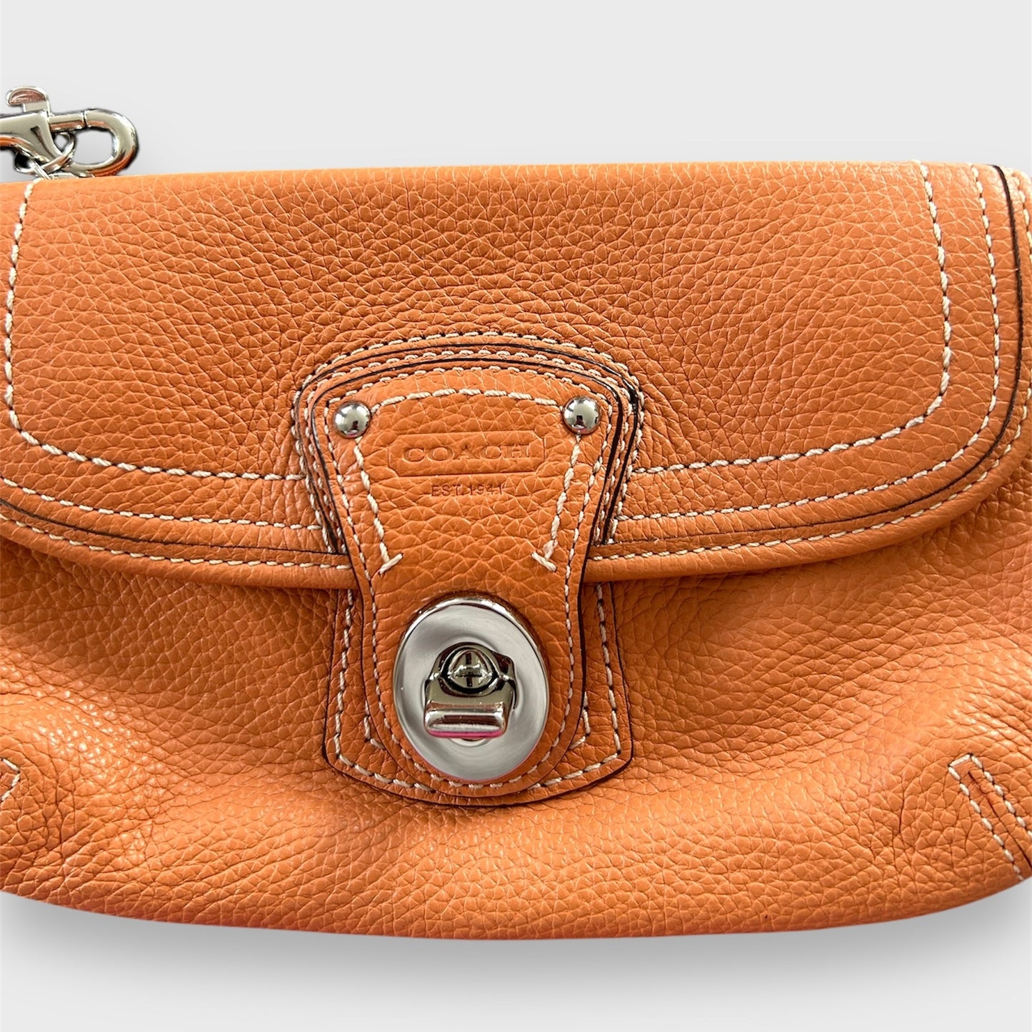 Coach Legacy Orange Pebbled Leather Turnlock Flap Wristlet