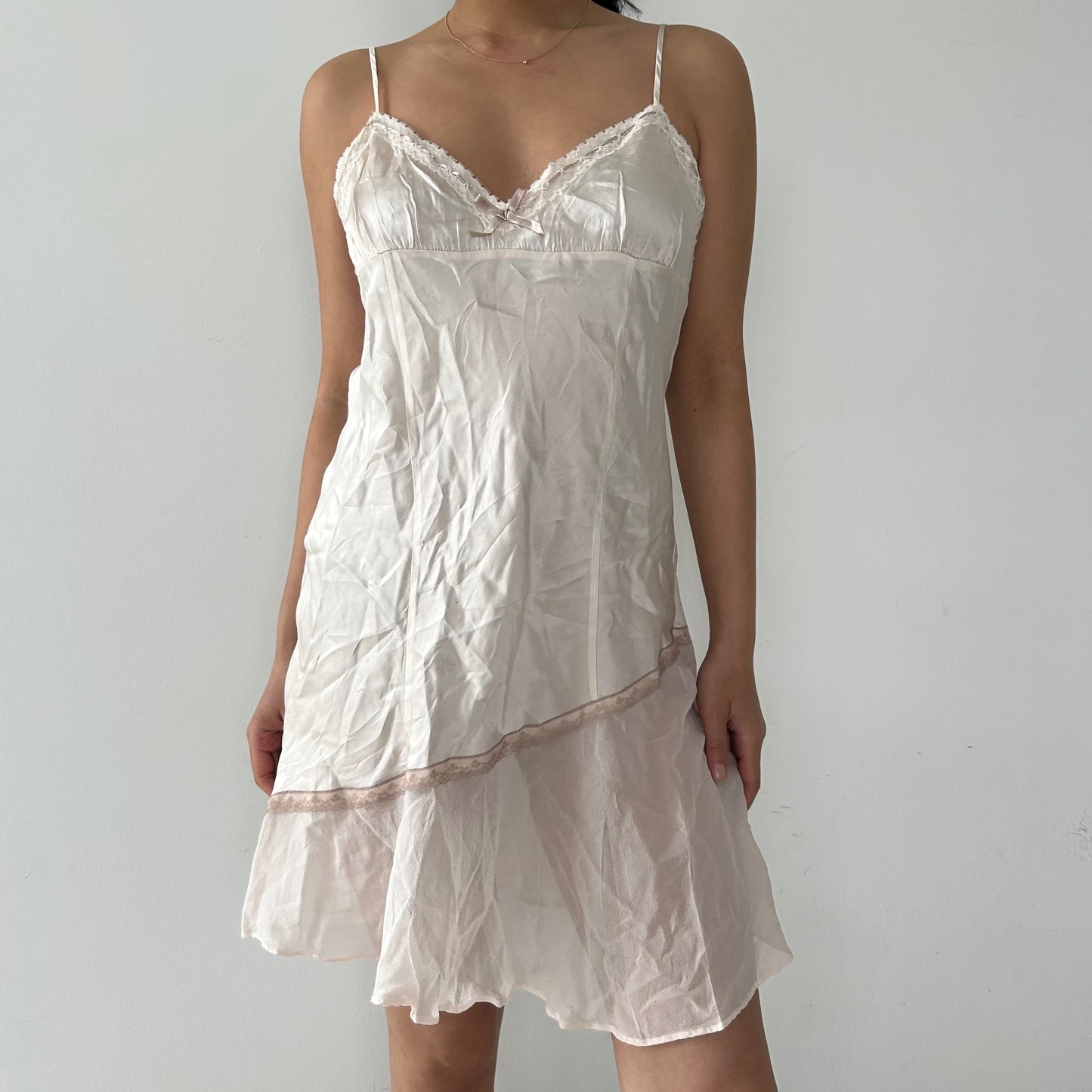 La Senza Lingerie White Lace Trim Silk Short Slip - Medium