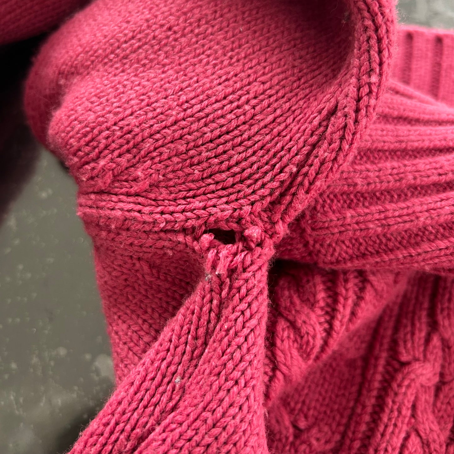 Raspberry Pink Cable Knit Off Shoulder Long Sleeve Top - X-Small