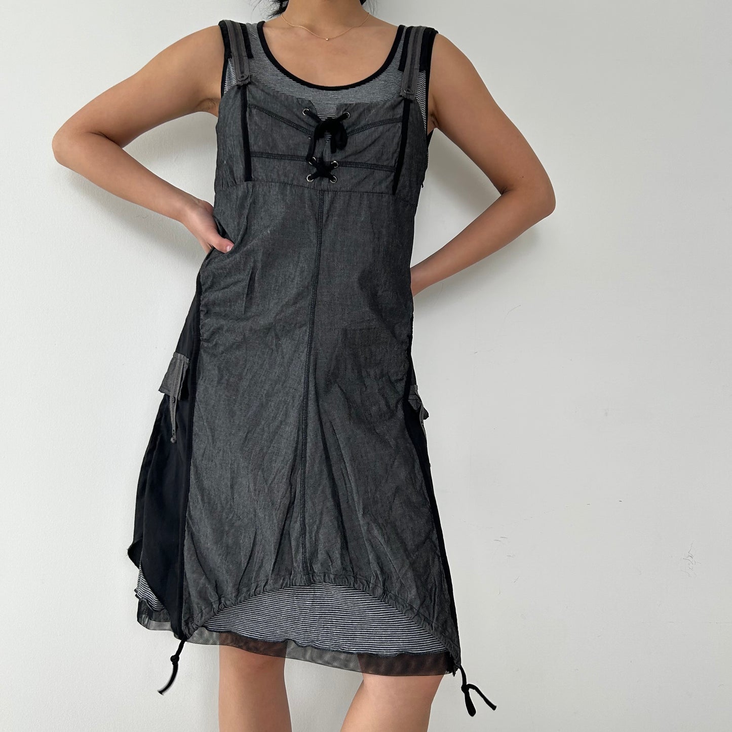 Black Layered Utility Dress - Medium