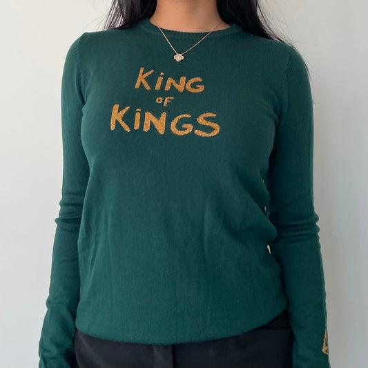 Bella Freud Green Crewneck 'King of Kings' Wool Jumper - Small
