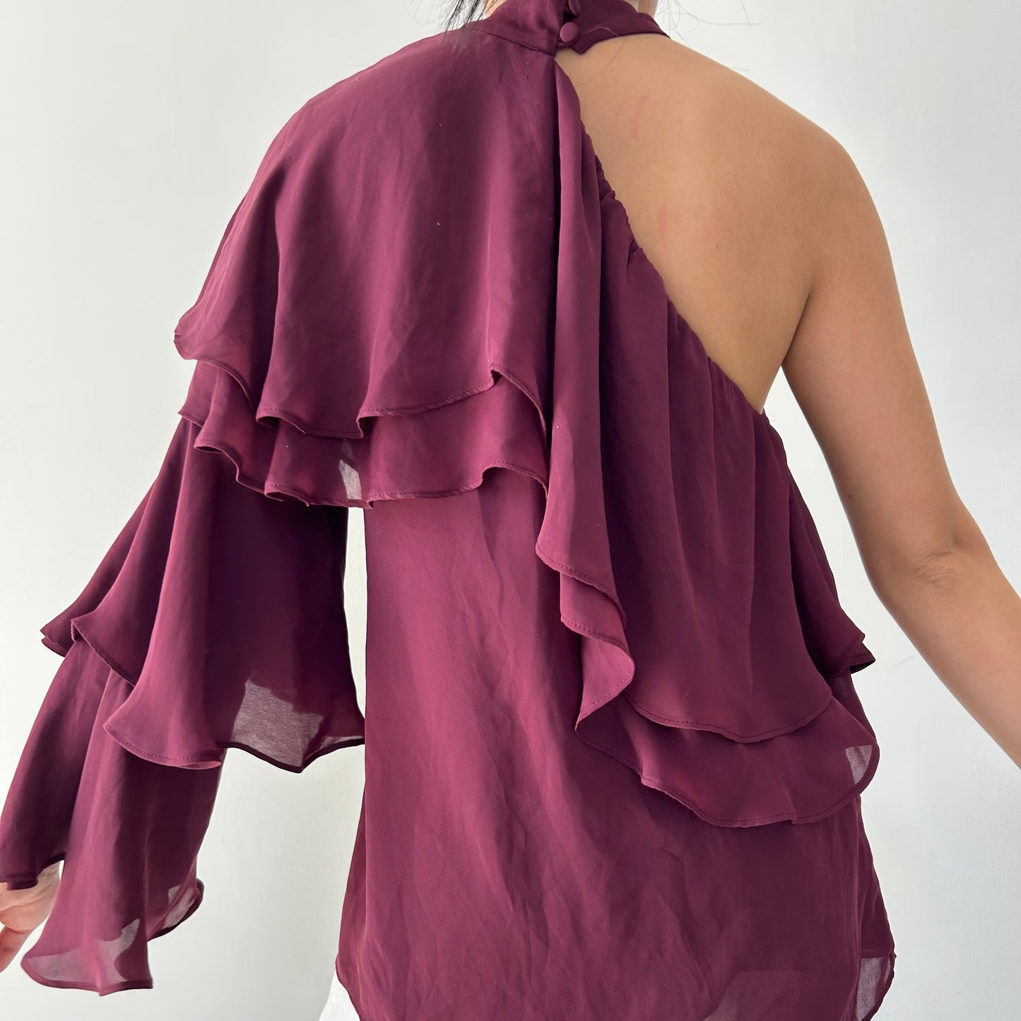 Parker Burgundy One-Shoulder Chiffon Top - Small