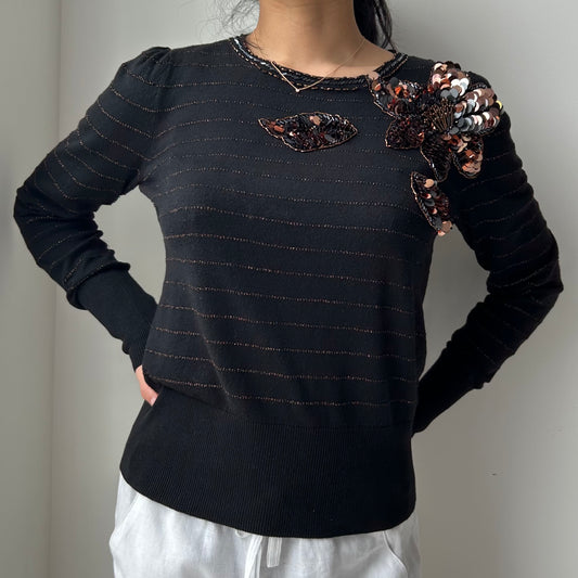 Marc by Marc Jacobs Silk Blend Embellished Knit Pullover in Black - Small