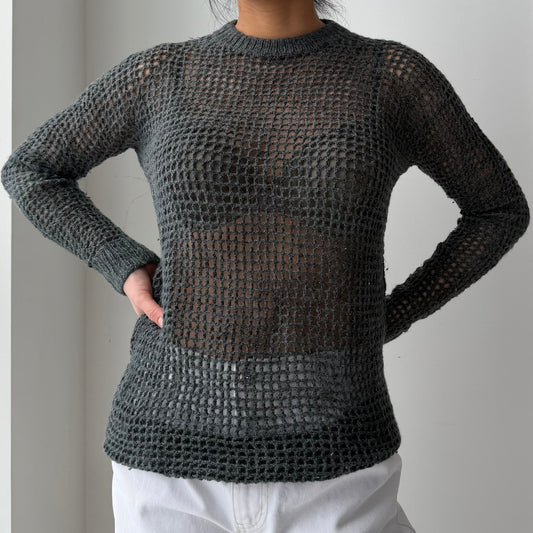 Knitbrary Baby Alpaca and Silk Open Knit Sweater - Medium