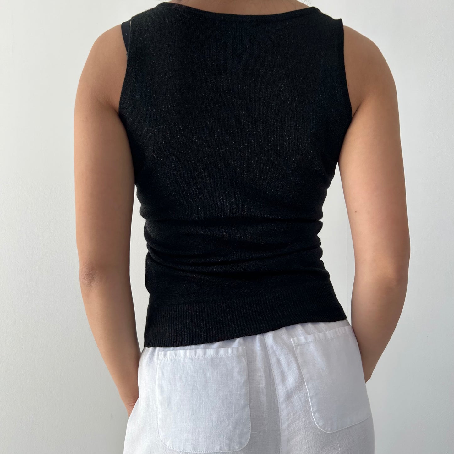 Le Château Black Beaded Sleeveless Knit Top - X-Small
