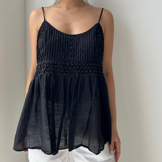 Black Embellished Poplin Cami Top - Large