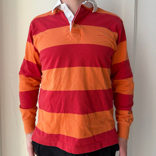1990s Gant Orange Striped Long Sleeve Rugby Shirt - Large