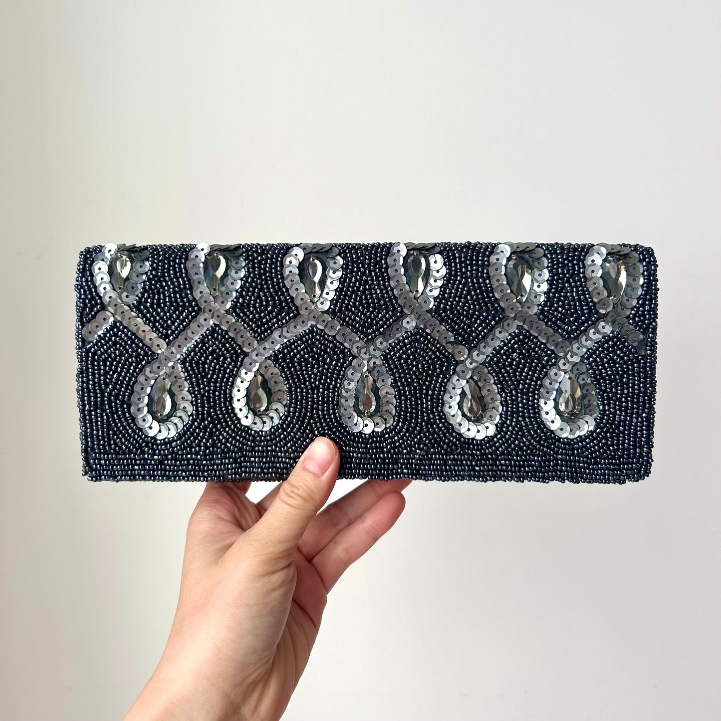 Blue Beaded Clutch Bag with Crossbody Strap