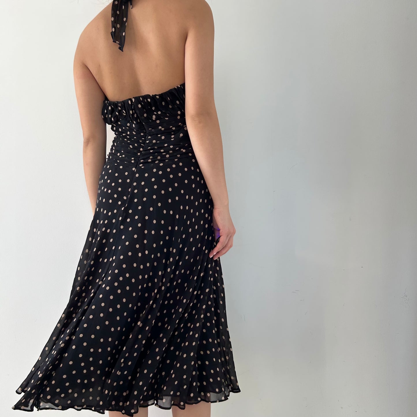 Jones New York Brown Polka Dot Silk Halter Dress - Medium