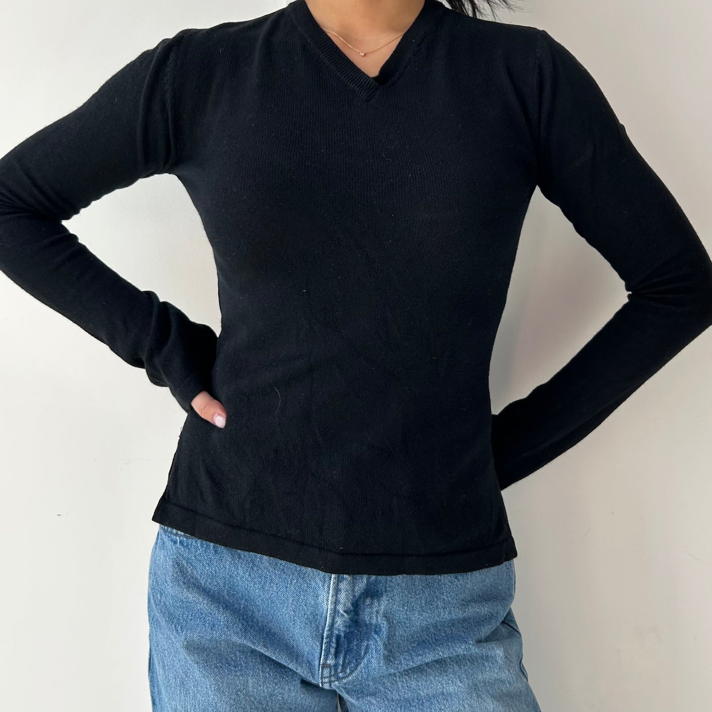 2000s Custo Barcelona Black Silk and Cashmere Embroidered Sheer Panel Jumper - Small