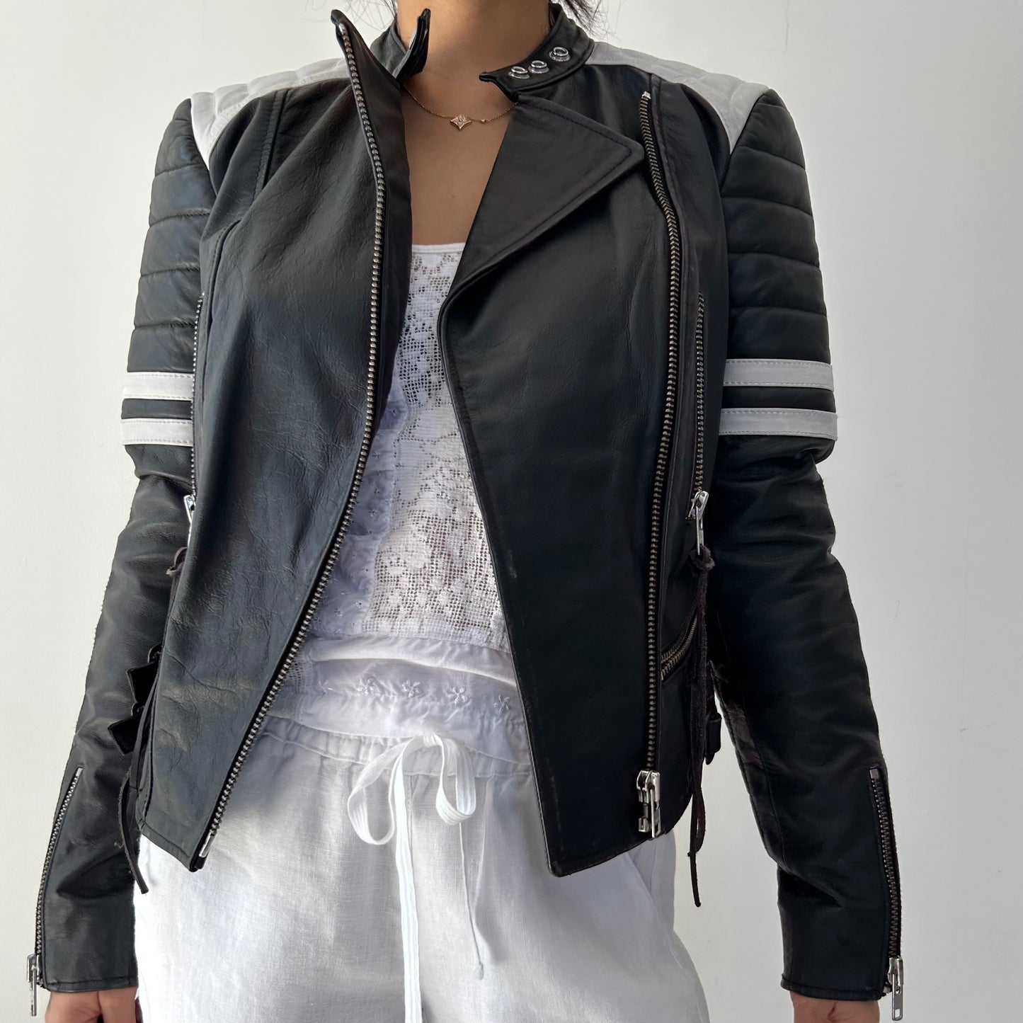 Ralph Lauren Denim & Supply Colourblock Leather Moto Jacket - X-Small