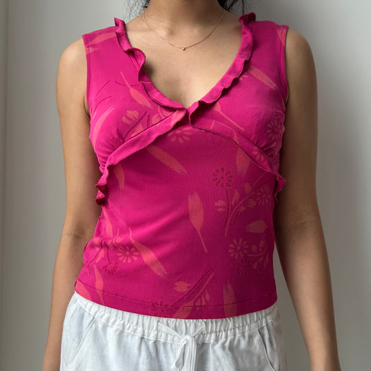 Made in Canada Pink Floral Ruffle Tank - Small