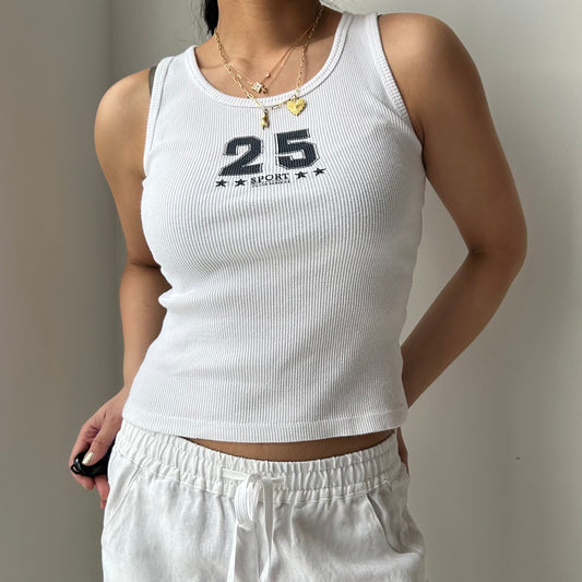 Vintage 1990s Jacob Annexe White Ribbed Sporty Tank - X-Small