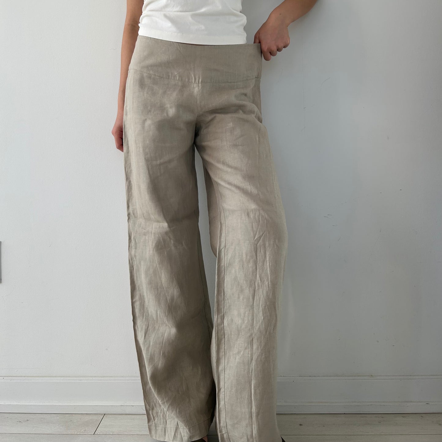 Sarah Pacini Beige Linen Pants - Medium