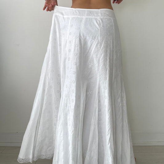 Tribal White Cotton Maxi Skirt - Large