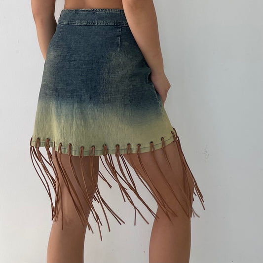 UB Jeans Denim Fringed Mini Skirt - Medium