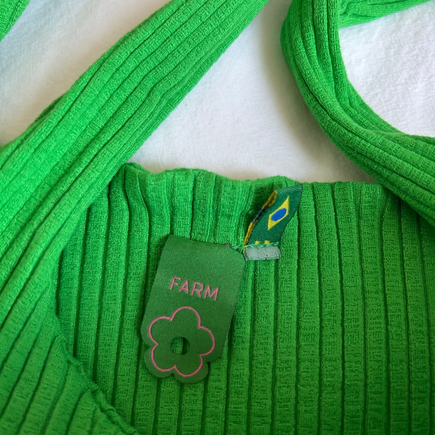 2010s Farm Rio Green Ribbed Cut-Out Crop Top - Small