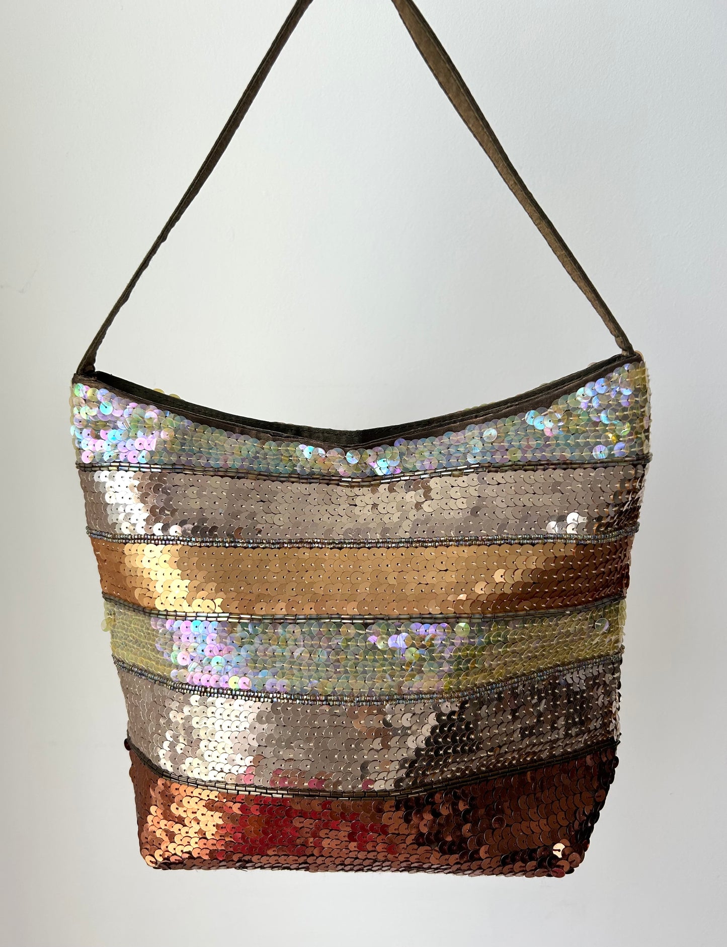 Green and Brown Sequin Top Handle Bag