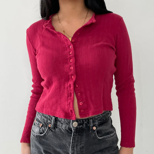 Early 2000s Compagnie Generale Aéropostale Red Pointelle Top - Small