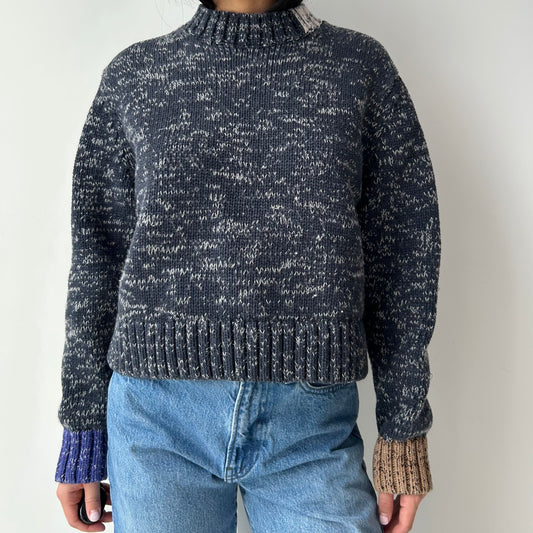 Cos Navy Mock Neck Marled Chunky Knit Jumper - X-Small