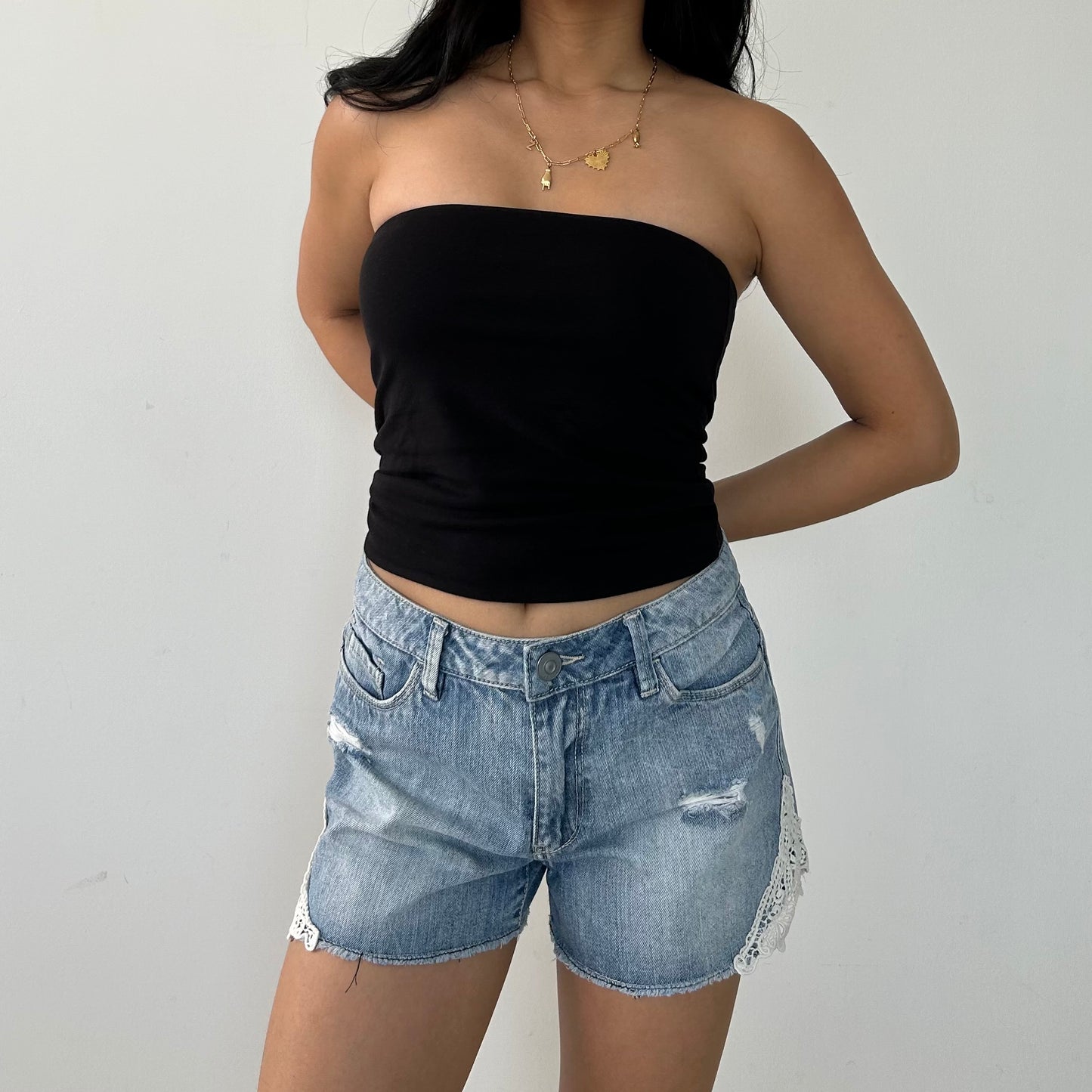 EDC by Esprit Lace Trim Denim Shorts - W30