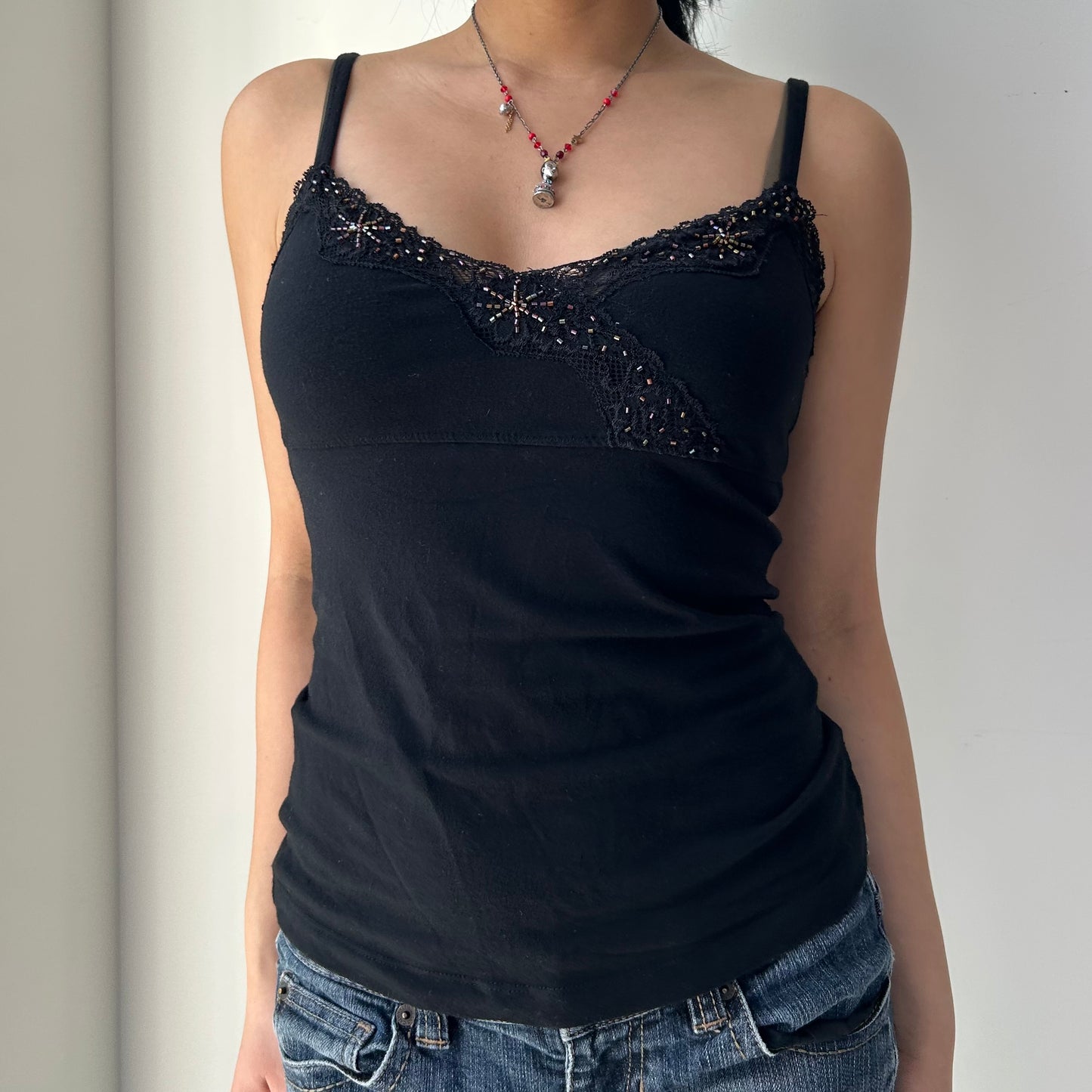 Jacob Connexion Black Lace Trim Beaded Cami - X-Small