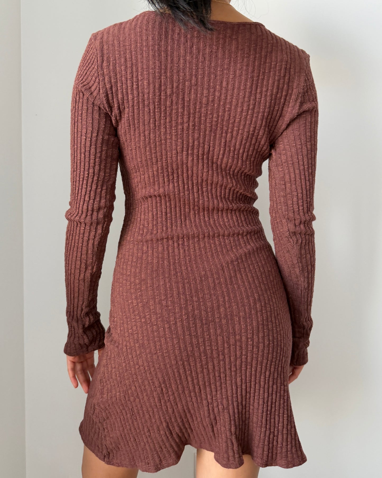 Lisa Says Gah Terracotta Brown Long Sleeve Mini Dress - Small