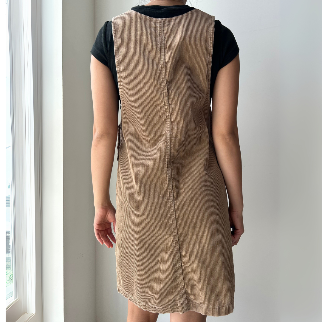 Brown Corduroy Pinafore Dress - Medium