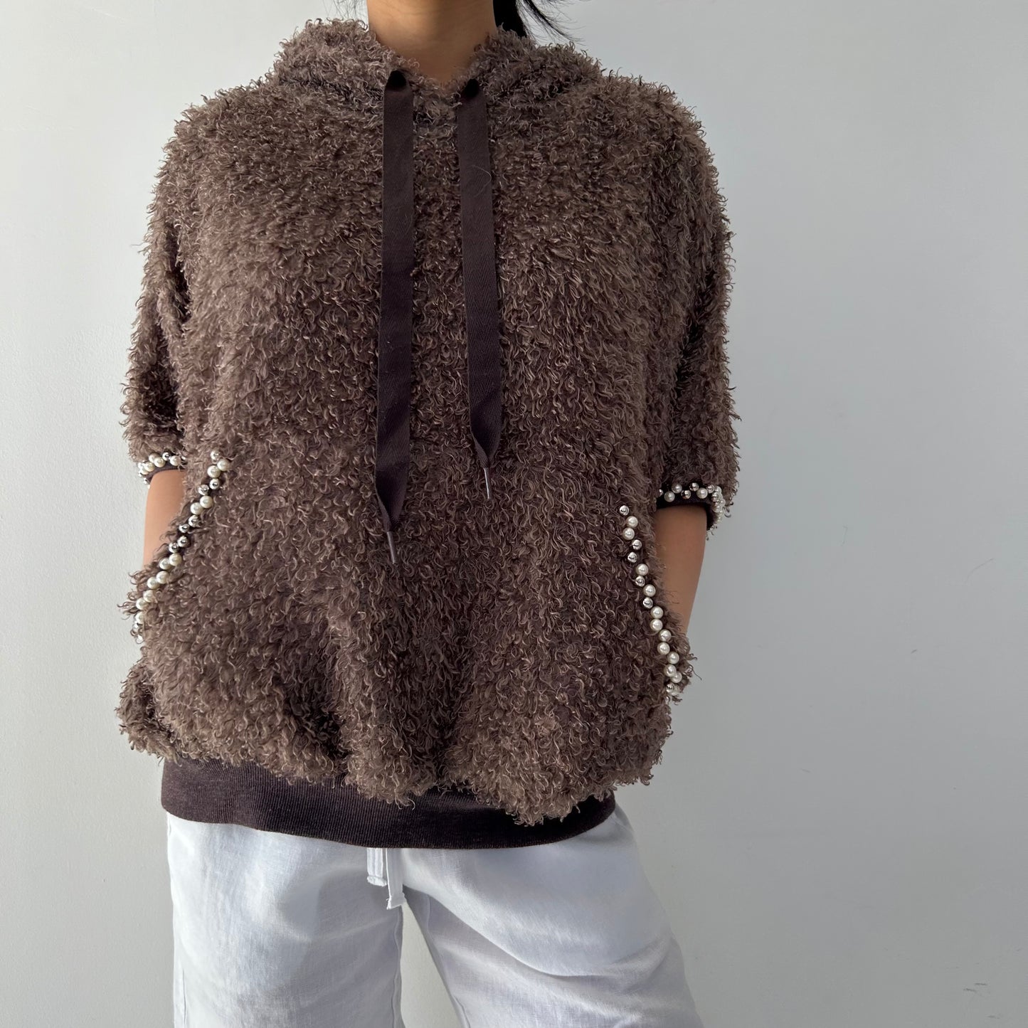 Rinascimento Brown Fuzzy Short Sleeve Hoodie - Medium