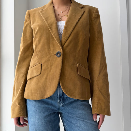 Marella Brown Corduroy Single Breasted Blazer - Small