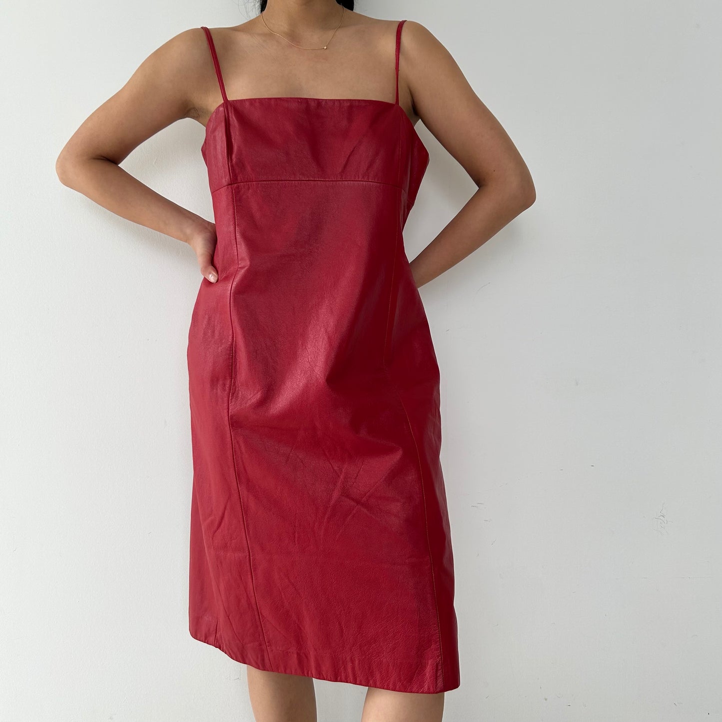 1990s Ralph Lauren Red Leather Dress - Large