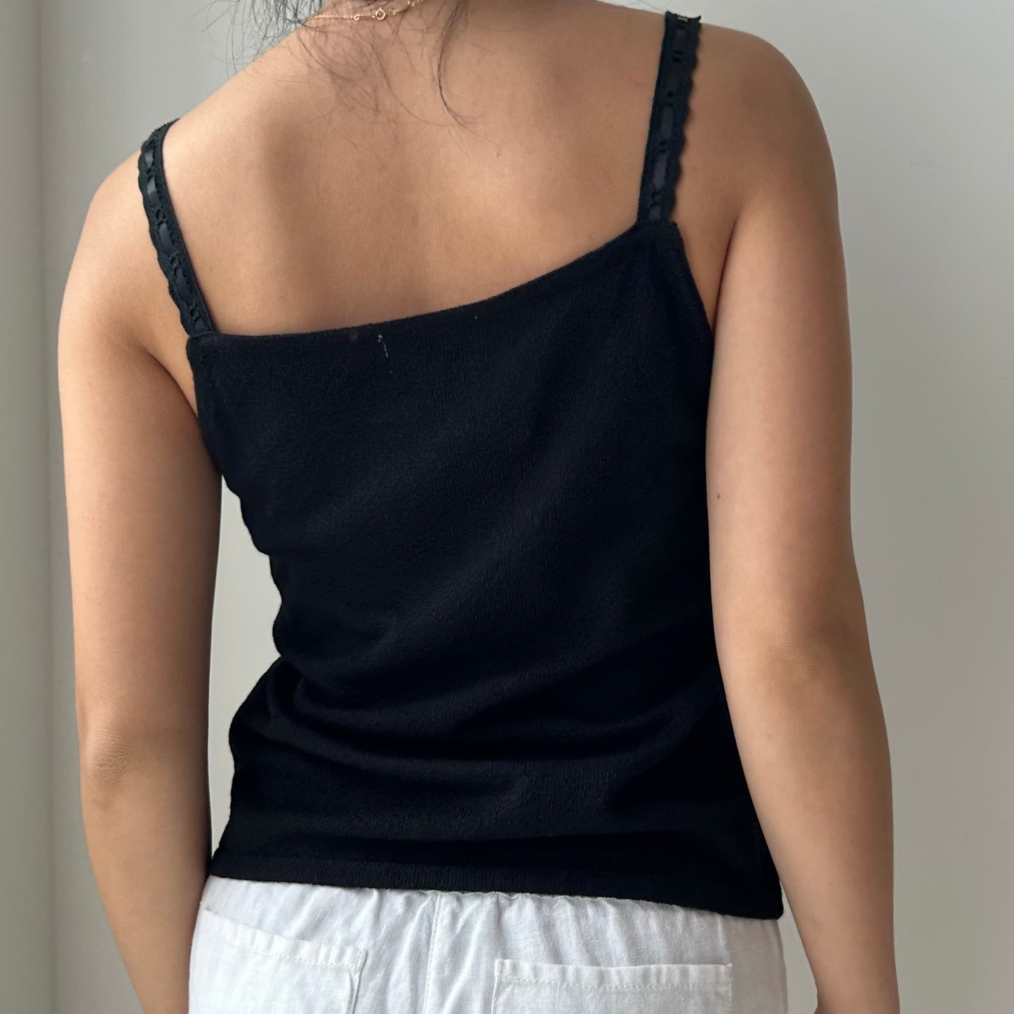 Black Embellished Square Neck Cami Top - Medium