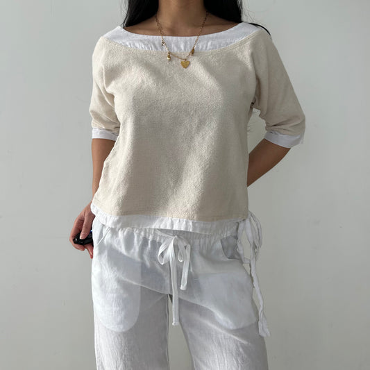 XBaal Cancun Cream Short Sleeve Cotton Blouse - Medium