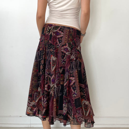 Coldwater Creek Burgundy Paisley Boho Midi Skirt - Medium