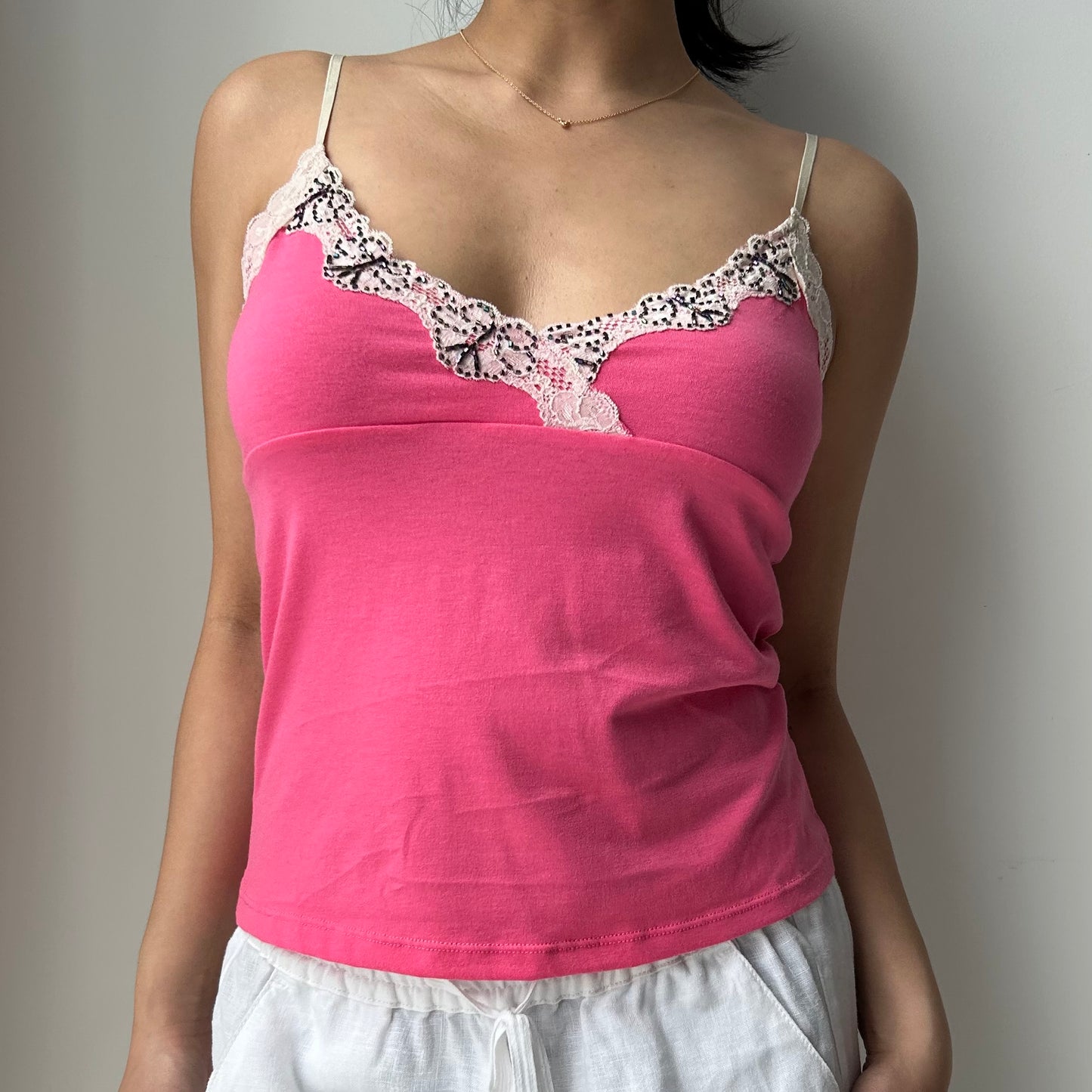 Costa Blanca Hot Pink Lace Trim Cami - Medium