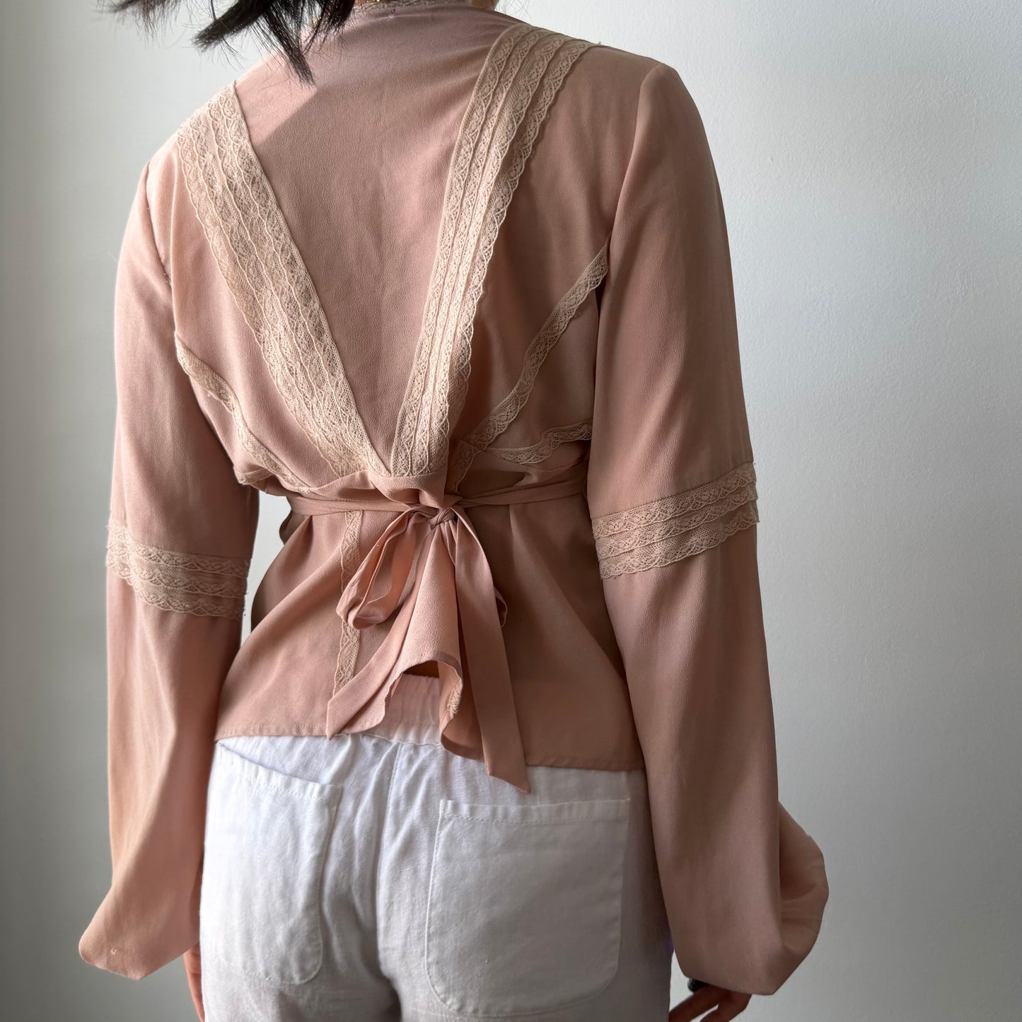 Old Label H&M Blush Long Sleeve Lace Blouse - Small