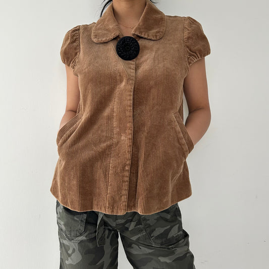 Old Label H&M Brown Corduroy Short Sleeve Blouse - Medium