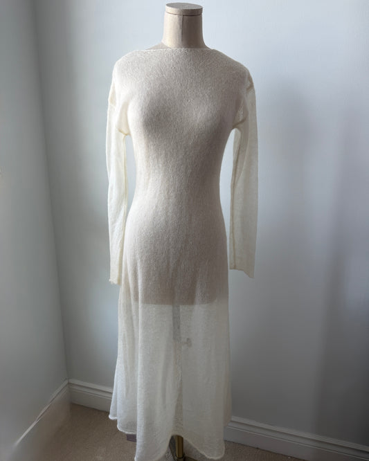 Nap Loungewear White Long Sleeve Wool and Mohair Blend Maxi Dress - Small