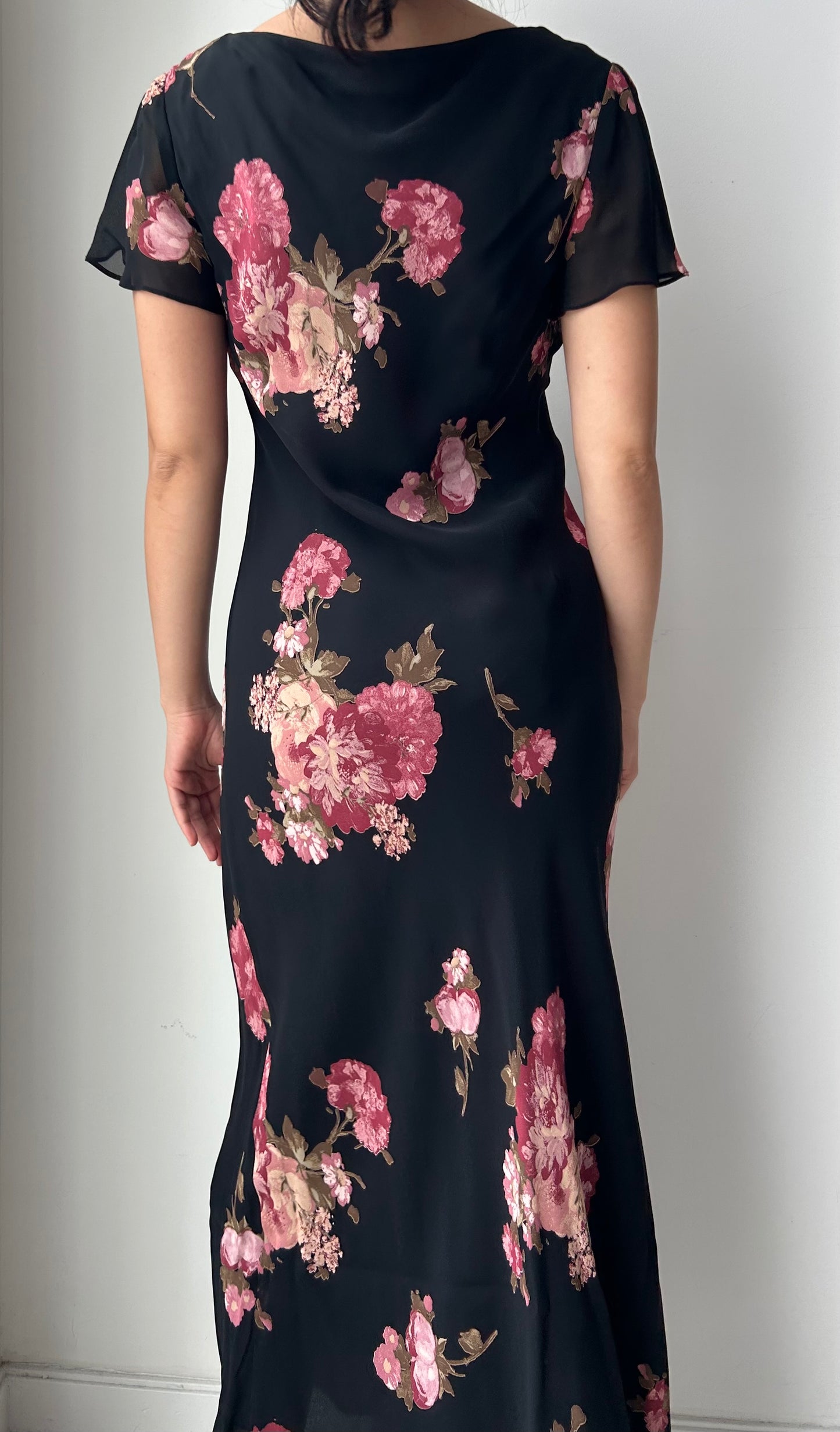 Vintage 90s Made in USA Talbots Black Floral Midi Dress - Medium