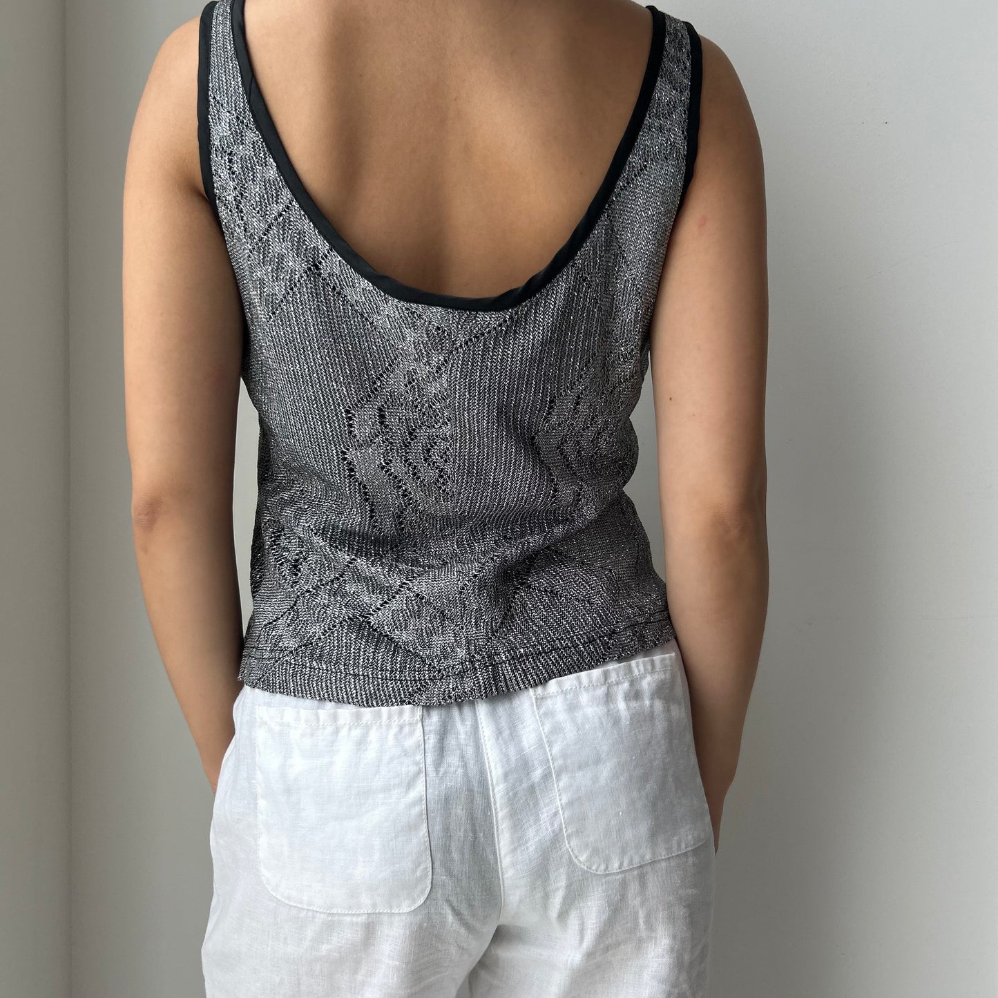 Vintage 90s Made in Canada Black and Silver Metallic Knit Tank - Large