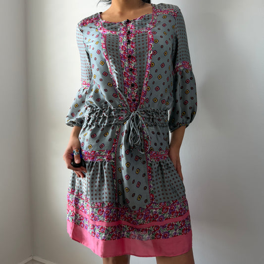 Made in Italy Blue Long Printed Dress with Slip - Medium